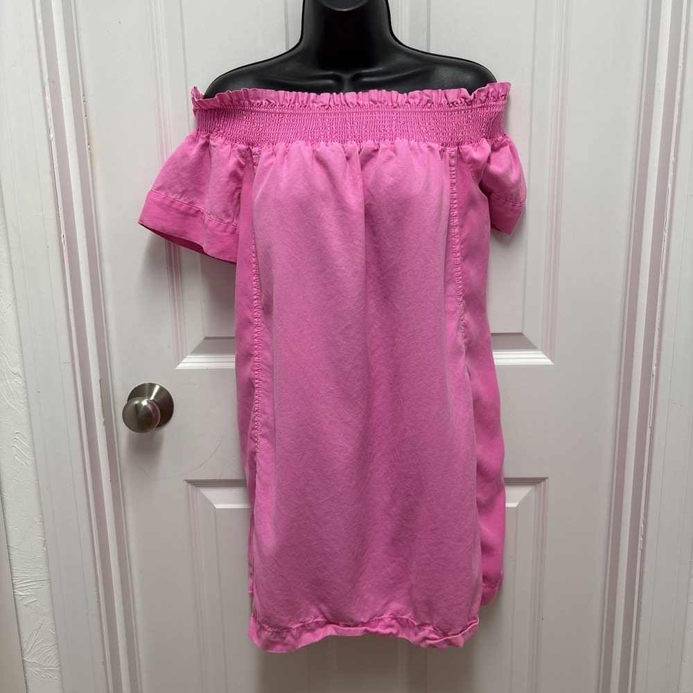 Vineyard Vines Pink Smocked Off The Shoulder Mini Dress Short Sleeve Small
